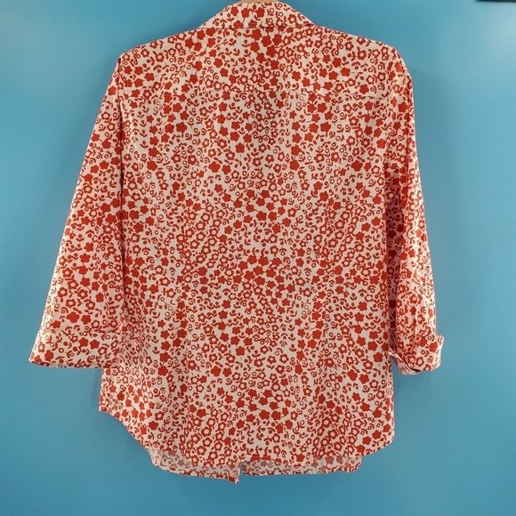 Talbots red and white flower button up top - Picture 12 of 13